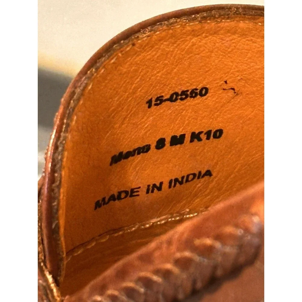 8 M Woven Leather Tassel Loafers J&M Johnston Murphy Dress Shoes Cognac Brown